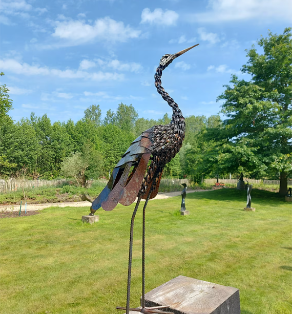 Heron made from recycled metal